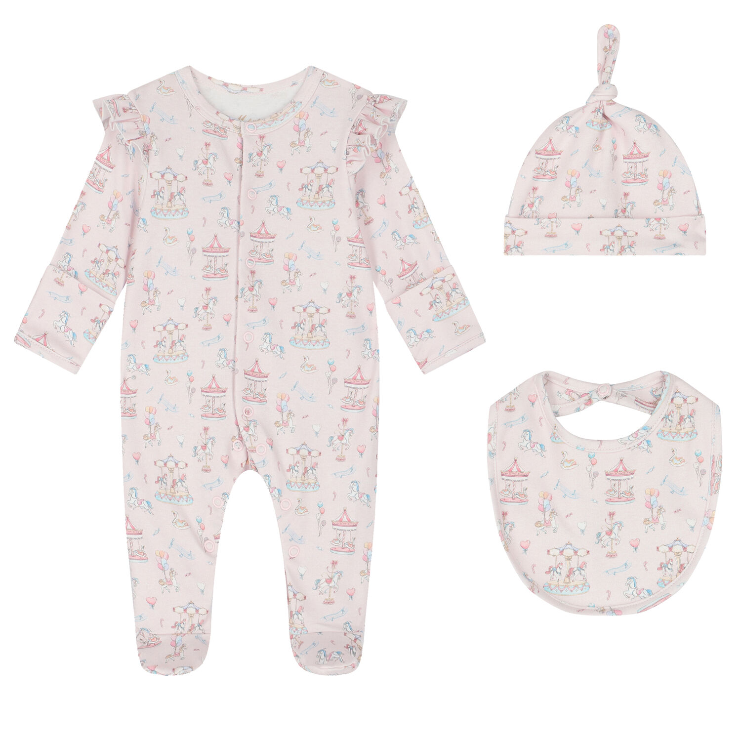 Baby Girls Pink Carousel Babygrow Set, 1, hi-res image number null